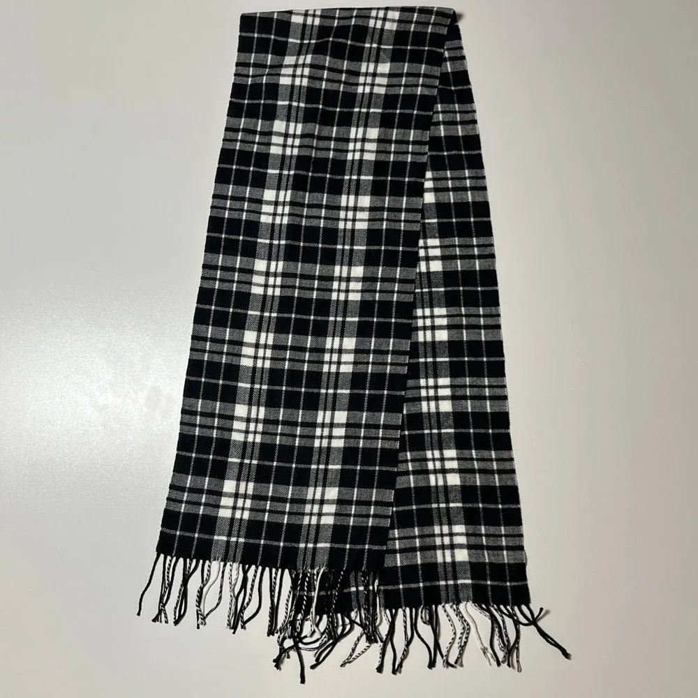 Cashmere Feel Black White Plaid Acrylic Scarf Very Soft Feels Like Real Cashmere
